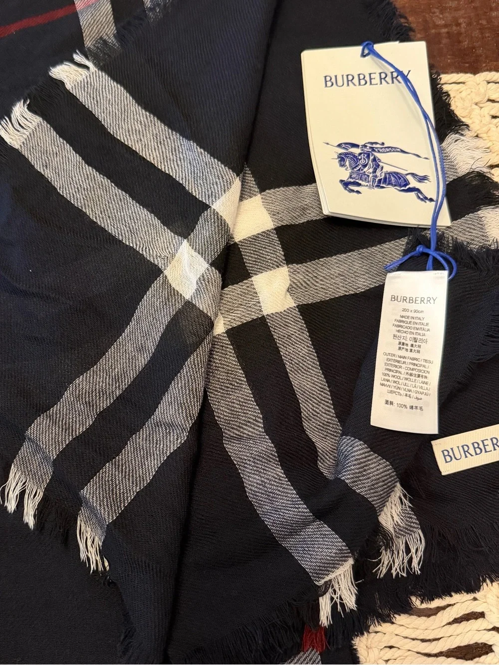 Burberry Men’s Giant Check Lightweight Wool Scarf in Ink - 78”x 35” - NWT